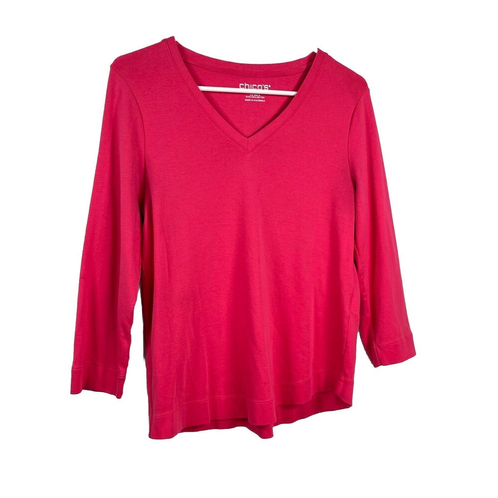 Chicos womens m 1 v neck pink top 3/4 sleeve blouse